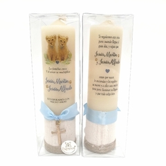 Cirios Chicos personalizados Doble Impresión, 4x16 cm / Pedido mínimo 12 pz - Papyros Recuerdos y Accesorios