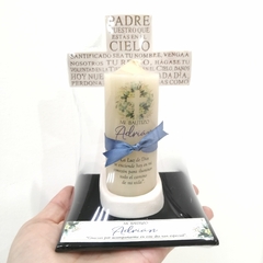Cruz Padre Nuestro c/portavela y cirio personalizado | Pedido mínimo 12 pz en internet