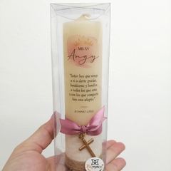 Cirios Chicos personalizados impresión al frente, 4x16 cm / Pedido mínimo 12 pz