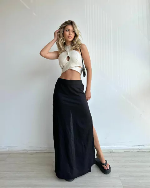 CONJ TOP E CALÇA SAIA