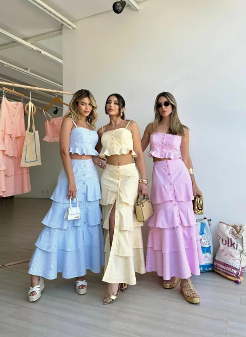 CONJUNTO TOP E SAIA XADREZ