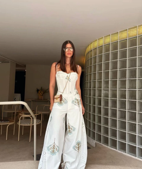 CONJ CORSET E CALÇA BORDADA - comprar online