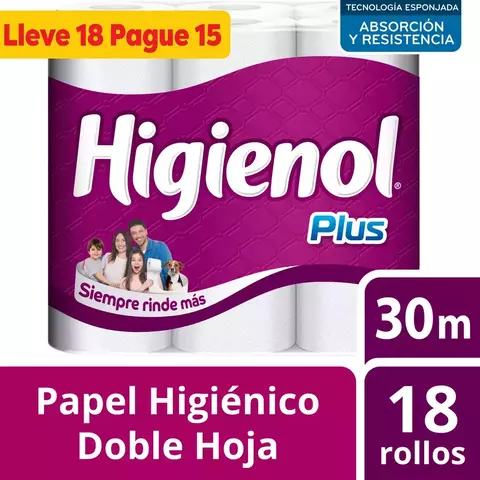 Papel higienico Higienol Plus doble hoja 18 Uni x 30 mt (12487970)