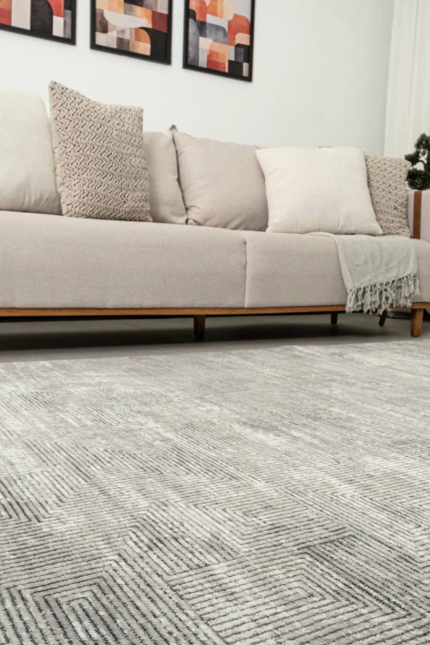 Tapete Sala 300x400 Veneza Linhas Chumbo 2128 Cinza