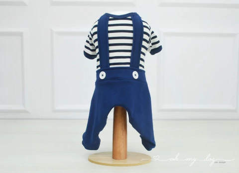 Macacao Azul Listrado Botoes para Cachorro - MC24