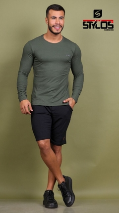 Camiseta manga longa canelado - Verde Musgo - comprar online
