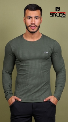 Camiseta manga longa canelado - Verde Musgo
