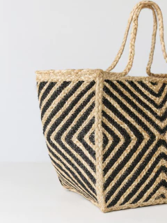 BOLSO YUTE TRIBAL NATURAL Y NEGRO - tienda online