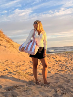 BOLSO PLAYA RAYADO ROSA - comprar online
