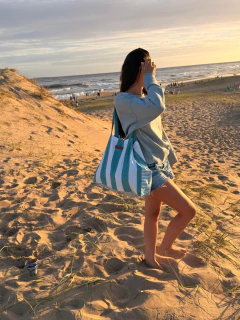 BOLSO PLAYA RAYADO VERDE