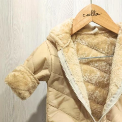 CAMPERA PUFFER CON PIEL Y CAPUCHA - tienda online