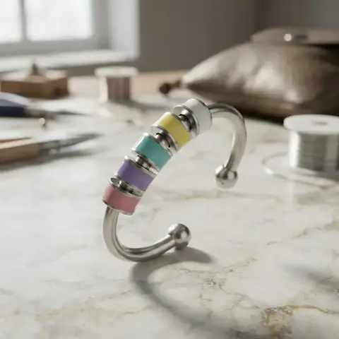Anillo ajustable multicolor anti-ansiedad acero plateado