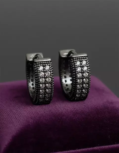 Aretes tipo arracada 10mm diamantada y cristales acero negro