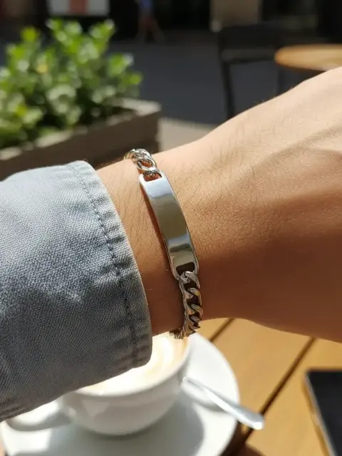 Pulsera tejido tipo 3:1 22cm placa acero plateado