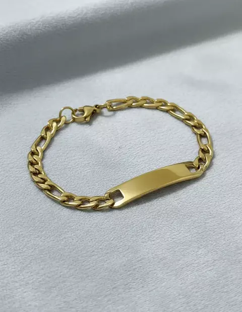 Pulsera tejido tipo 3:1 19cm placa acero dorado