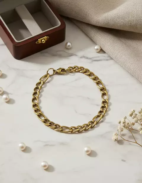 Pulsera tejido tipo 3:1 22cm - 6.5mm acero dorado