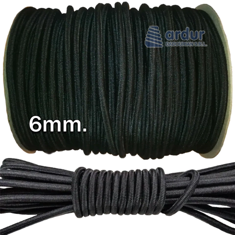 Soga Elastica Reforzada de 6mm en rollos de 100 metros. Color Negro.