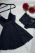 Camisola Liganete sem bojo + Calcinha Preto
