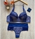 Sutiã Azul Detalhes Tule Poá + Calcinha Fio Duplo. - comprar online