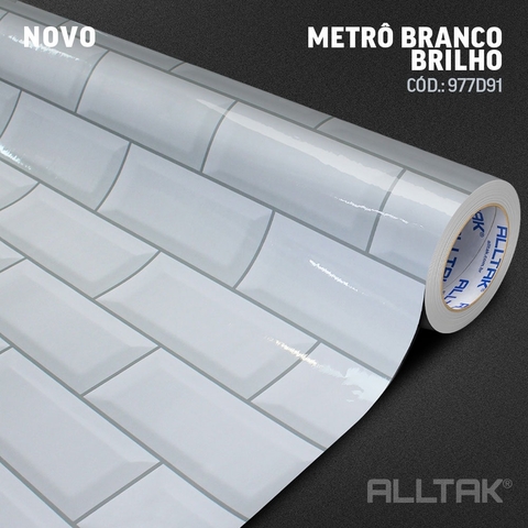 Adesivo Decorativo Metrô Branco Brilho - 1,22m largura