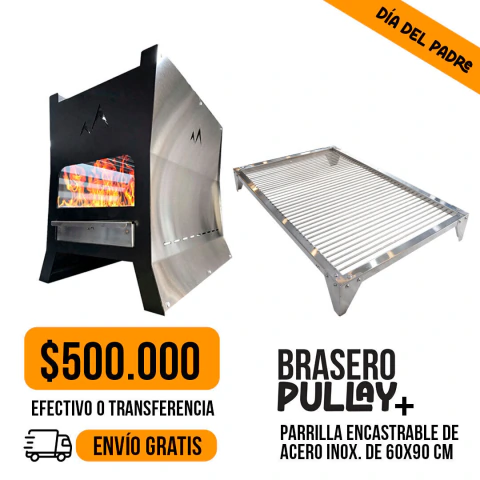 Brasero Pullay + parrilla encastrable de acero inox.
