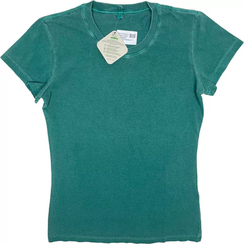 T-Shirt Femenina Estonada Verde 100%Algodao Premium Sustentável