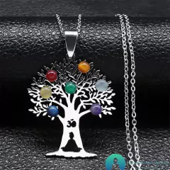 Colar de Aço Inox Buda meditando na árvore de rudraksha 7 Chakras - comprar online