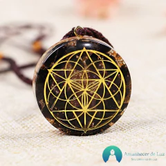 Colar Orgonite Semente da vida Pedra Natural Obsidiana