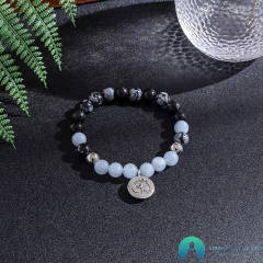 Japamala 108 Contas em Pedras Naturais Obsidiana Floco de Neve Águas Marinhas - comprar online