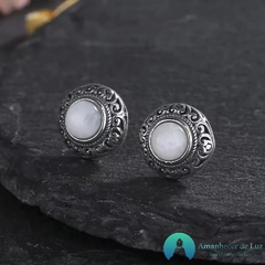 Conjunto de Prata Colar e Brinco com Pedra Natural Pedra da Lua - Amanhecer de Luz - Seu Universo de Luz Loja Online de Artigos Religiosos