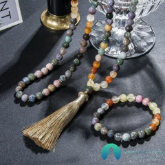 Japamala 108 Contas Natural Labradorita Turquesa Africana Rodolita Ônix Citrino - comprar online