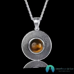 Medalhão de Prata e Pedras Naturais Prata 925, - Amanhecer de Luz - Seu Universo de Luz Loja Online de Artigos Religiosos