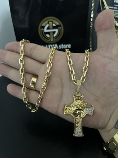 Cadeado 7mm fecho canhão e cruz espinhos cravejado G