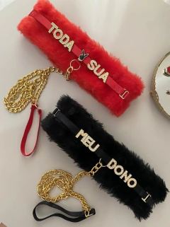Coleira Peluciada Personalizável - com Corrente Guia