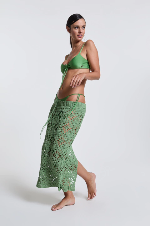 POLLERA LARGA TEJIDA VERDE SECO BARCELONA