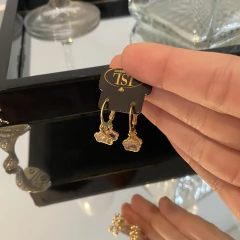 Argola Pingentes Flores Cristal Rosa