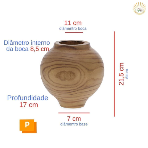 Vaso de madeira redondo bojudo (19057/60) - loja online
