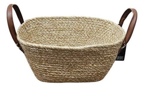 Cesto Retangular De Fibra Natural Com Alça De Couro 27x15 Cm
