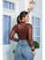 Body Tule Feminino Manga Longa Gola Alta Transparente Casual - loja online