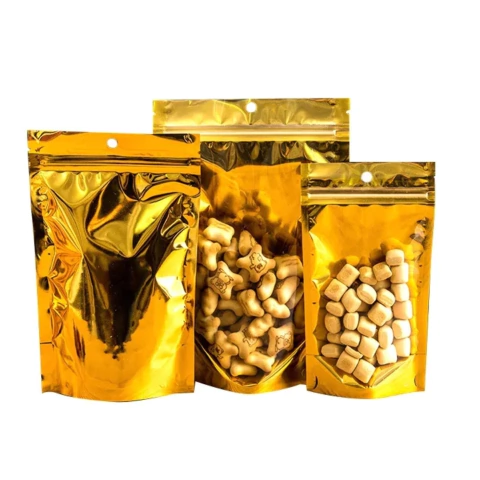 Saco Stand Up Pouch Dourado Brilhante 13x20+4cm - Pct c/ 50