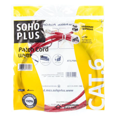 Patch Cord U/Utp Furukawa Sohoplus Cat6 Cmx T568A 2.5M Vermelho Certificado
