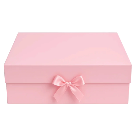 Caixa Dobrável com Fita de Cetim Rosa Bebê Fosca G 33,5x26x15,5cm