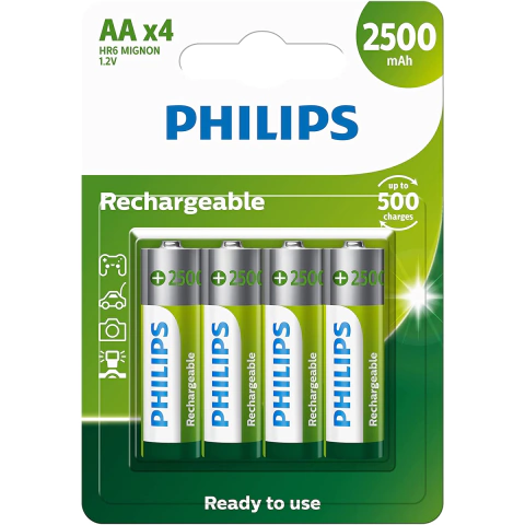 Pilha Philips recarregável AA 1.2V 2.500mAh com 4 unidades