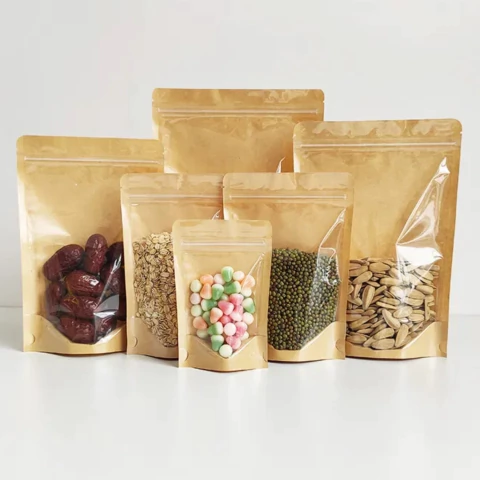 Saco Stand Up Pouch Kraft c/ Frente Transparente 12x20+4cm - Pct c/ 50