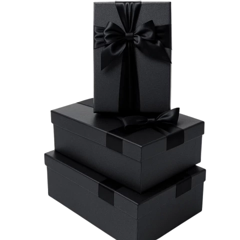 Kit 3 Caixas de Presente com Laço Preto - P, M e G