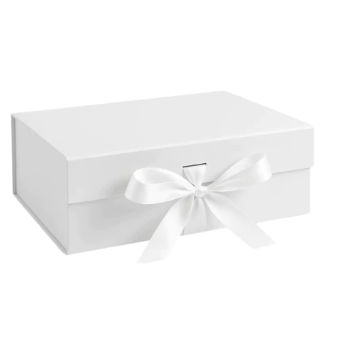 Caixa Dobrável com Fita de Cetim Branca PP 20x18,2x8cm