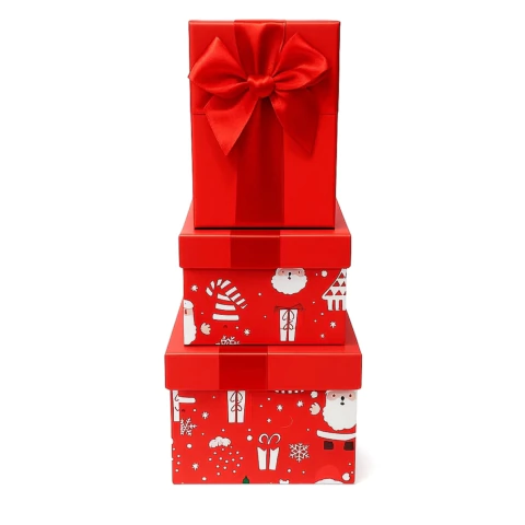 Kit 3 Caixas de Presente Vermelha com Laço - Tamanhos P, M e G