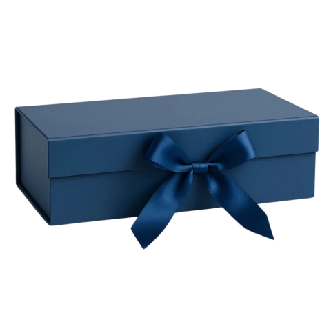 Caixa Dobrável com Fita de Cetim Azul PP 20x18,2x8cm