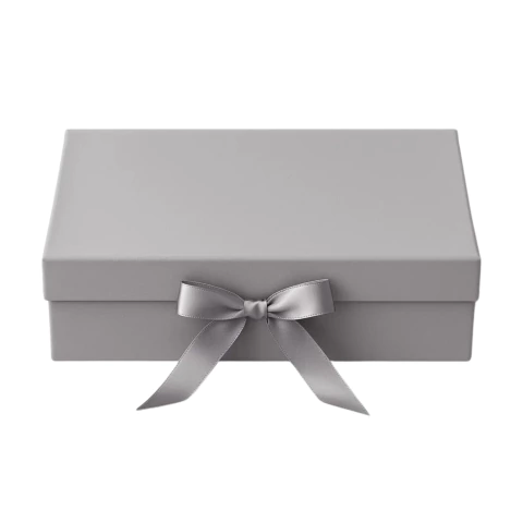 Caixa Dobrável com Fita de Cetim Prata PP 20x18,2x8cm