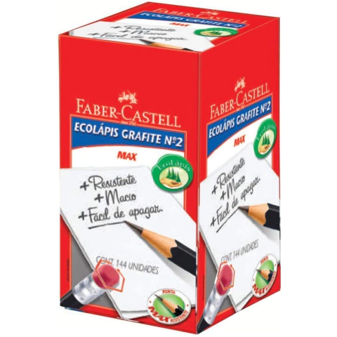 Lápis Grafite Sextavado Nº 2 com Borracha, Faber-Castell, 1205SM/B, EcoLápis Mas, 144 Unidades, Preto